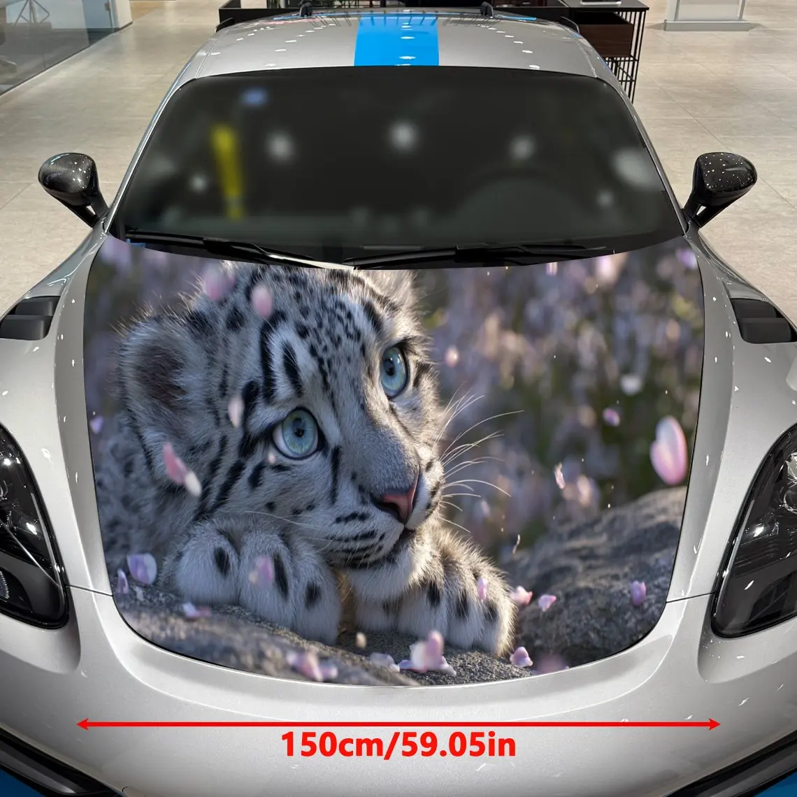 Pink Blossom Leopard Visual Wonder Journey PVC Car Hood Wraps, Self-Adhesive Waterproof Car Bonnet Decal Sticker, Car Decoration