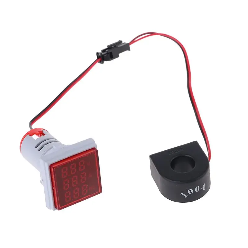 3 in 1 ACAmmeter Voltmeter Hz Stroomfrequentie Meter Vierkant Signaallicht 22mm Digitale Spanning Amp Hz Led-lampen