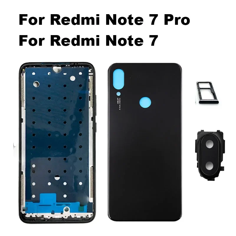 For Xiaomi Redmi Note 7 Pro Full Housing Back Battery Cover Rear Case Middle Frame With Volume Button Camera Glass Lens Sim Tray