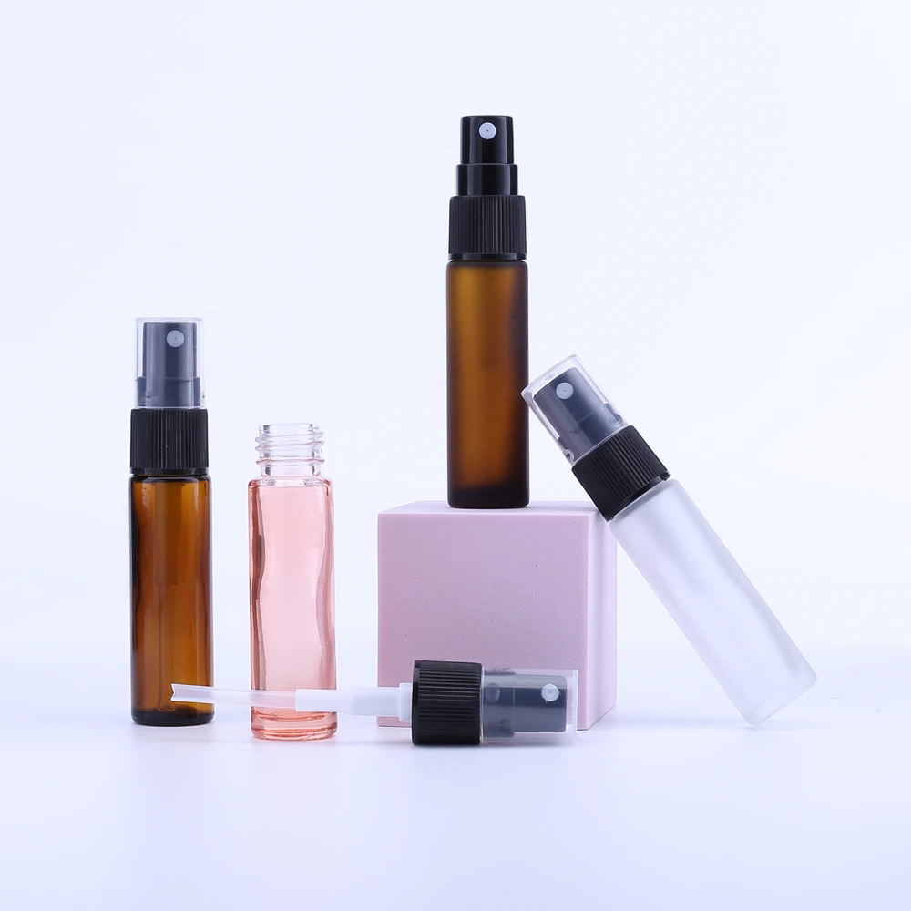 

10ML Portable Perfumaria Refillable Pink Thick Glass Bottle With Spray, 10cc Amber Empty Cosmetic Containers Atomizer Bottle