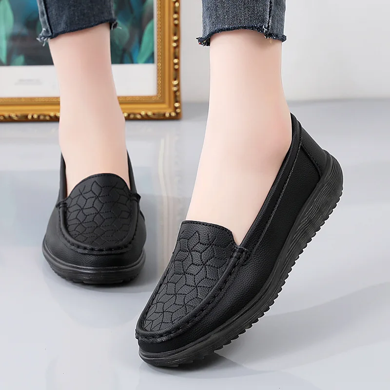 Spring Autumn Women Genuine Leather Loafers Flats Sheos Ladies Slip-on Casual Walking Shoes Mother Plus Size Shoes