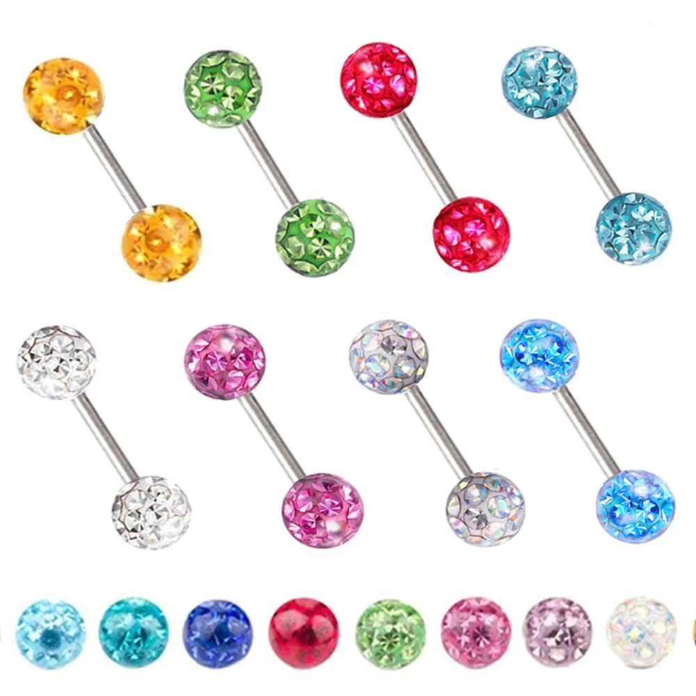 16g 1.2mm Coated Crystal Steel Ear Stud Tragus Helix Cartilage 3/4/5mm CZ Ball 6/8/10/12/14mm Bar Barbell Piercing