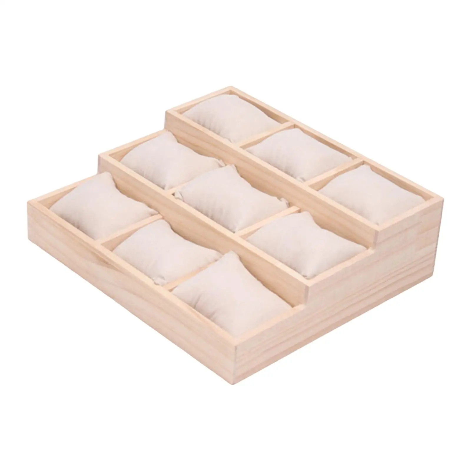 Wood Watch Display Case 9 Grids Jewelry Storage Organizer Box Bracelet Display Tray for Retail Store