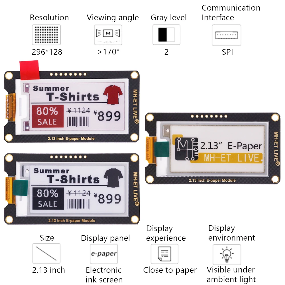 Imagem -03 - E-ink Eink Display Screen Módulo E-paper Suporte Spi Arduino Uno Stm32 pi de Framboesa Esp32 29 29