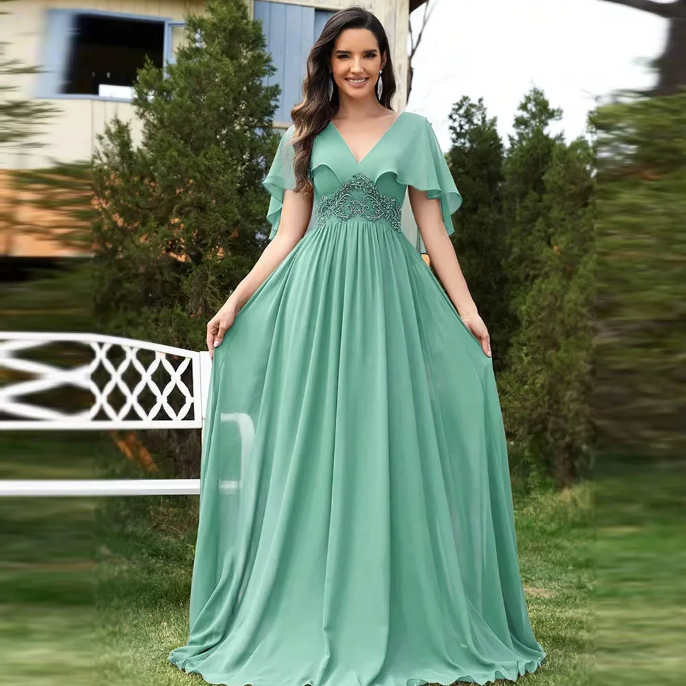 Customized Elegant Mother of Bride Dresses Chiffon Short sleeve Formal Luxury Women Bridesmaid Cocktail Wedding Party Dresses
