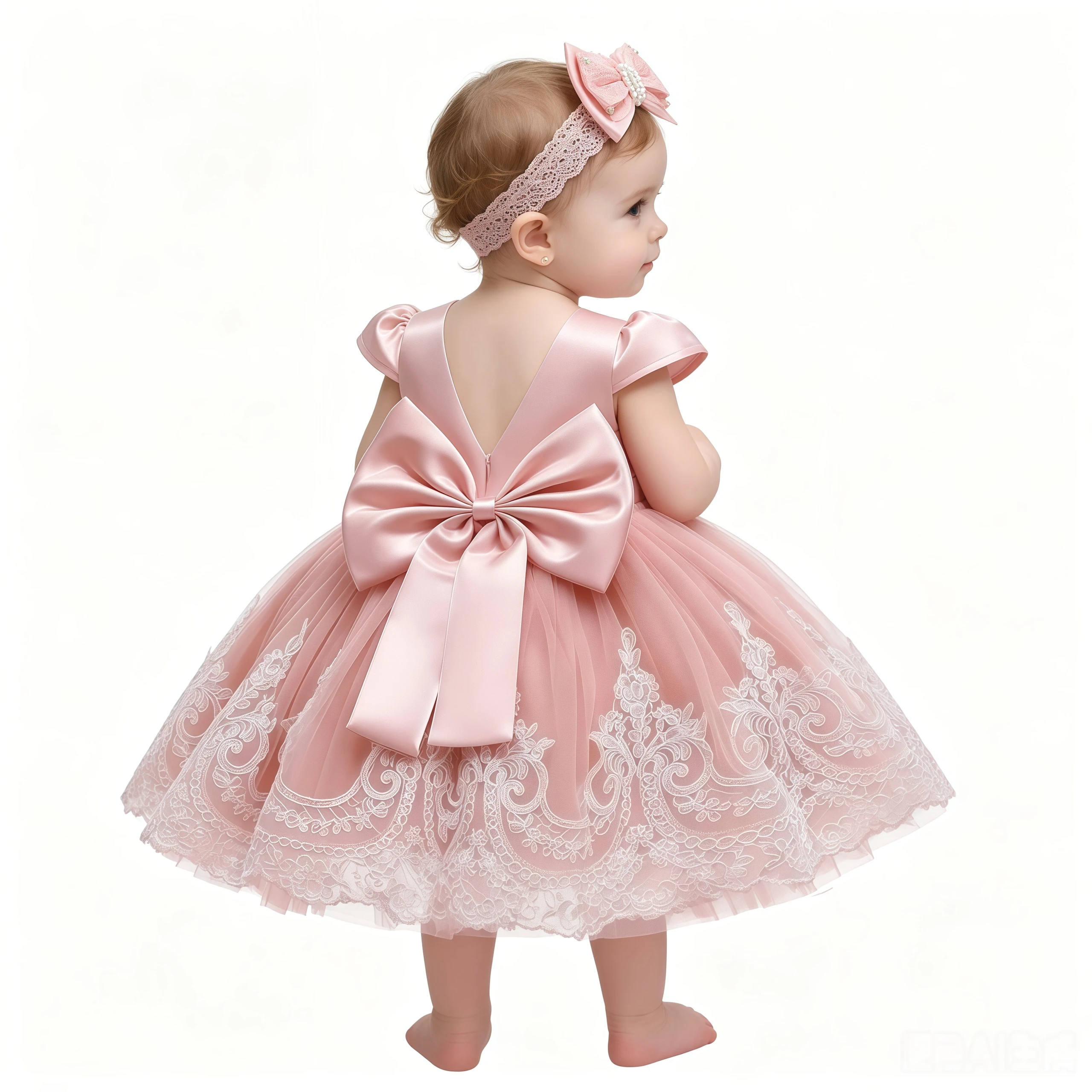 Summer Toddler Baby Girls Party V Back Dress With Headwear For Bridesmaid Wedding 1 Year Birthday Formal Baptism Infant Gowns