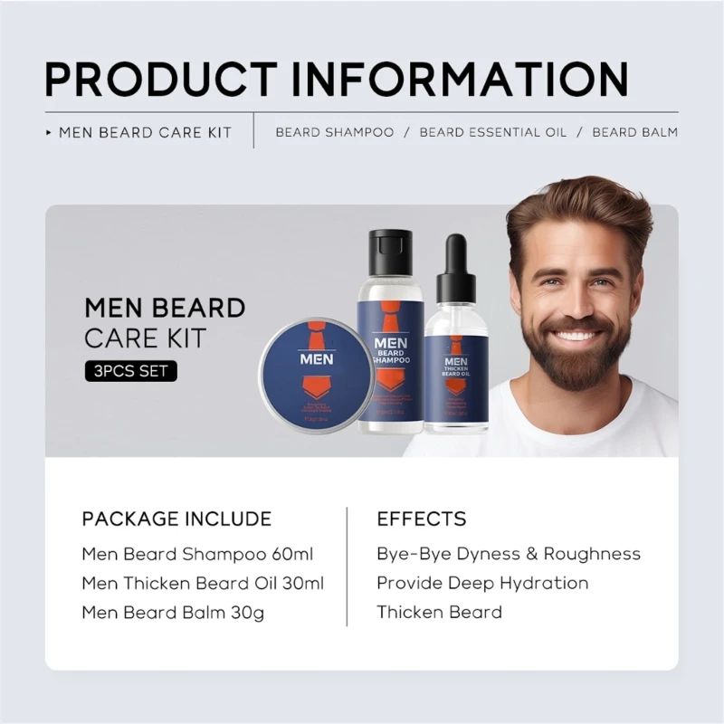 ชุดเคราสำหรับผู้ชาย, น้ำยาล้างเครา, บาล์มเครา, น้ำมันเครา, ชุดแต่งหนวดเคราแบบสมบูรณ์