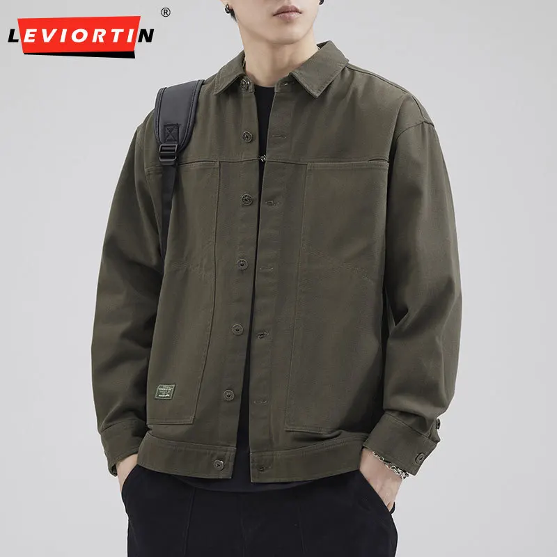 Japanese retro workwear pocket design shirt jacket for men's youth and fashion, loose and casual versatile long sleeved shirt