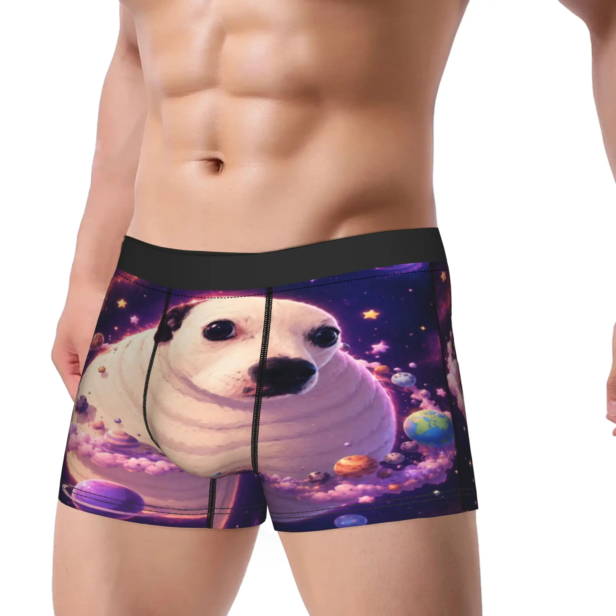 Space Fat Dog Cosmic Planet Art  Underpants Breathbale Panties Male Underwear Print Shorts Boxer Briefs