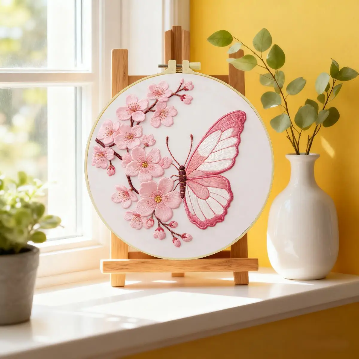 1 Stück 20x20 cm/15x15 cm 7,87/6,3 Zoll Pfingstrosen-Schmetterling-Stickerei-Starter-Kit DIY-Kit DIY-Stickerei-Set für Anfänger – Detail 1