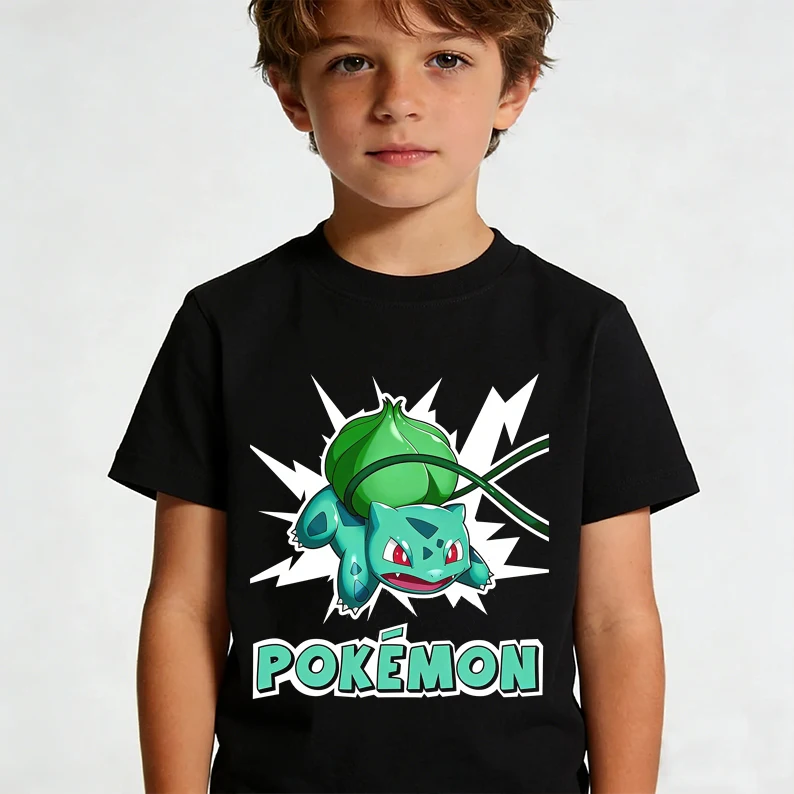 

Summer Anime Pokémon Cosplay T-Shirt Cotton Short Sleeve Tops Casual Loose Retro T-Shirt Men Women Kids Family Matching Outfits