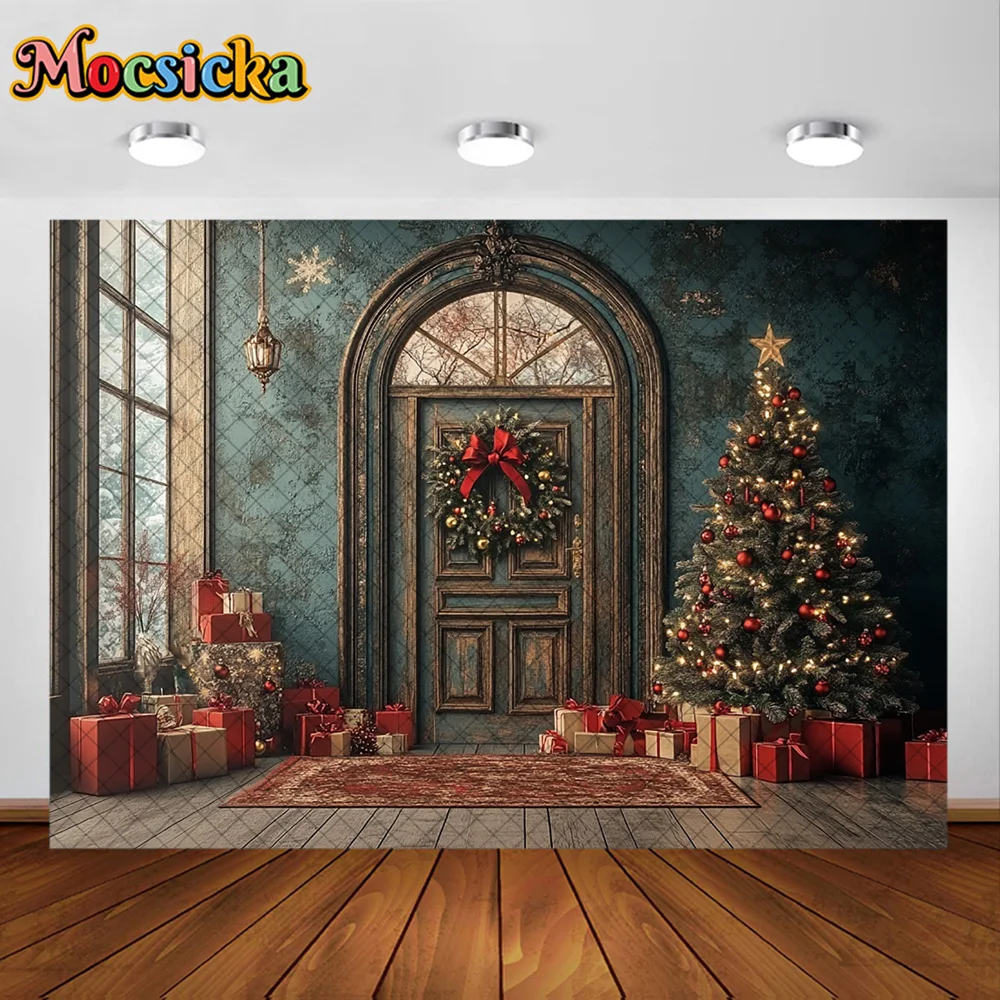 Mocsicka التصوير خلفية غرفة عيد الميلاد إكليل شجرة ديكورا الأسرة عيد الميلاد عطلة صورة خلفيات الصور للصور