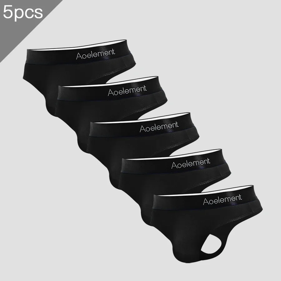 

5PCS Men's low-waisted solid color U-shaped elastic tight ice silk sexy buttock revealing breathable thong