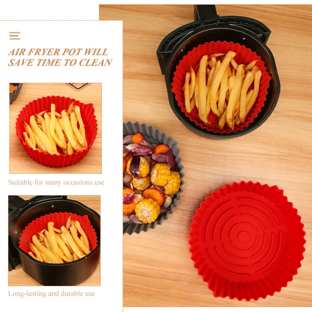 Non-Stick Air Fryer Silicone Pot Double Handle Reusable Baking Pan Easy Clean Mat Kitchen Accessory