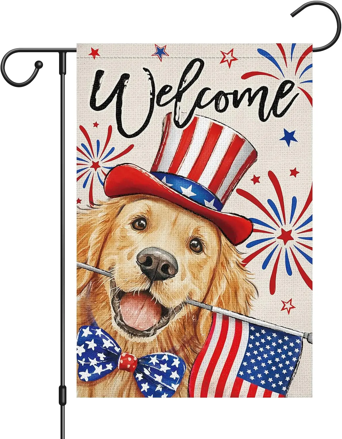 Louise Maelys 4th of July Garden Flag Golden Retriever Dog Patriotic Independence Day 12x18 Inch Double Sided Welcome Stars  yyi