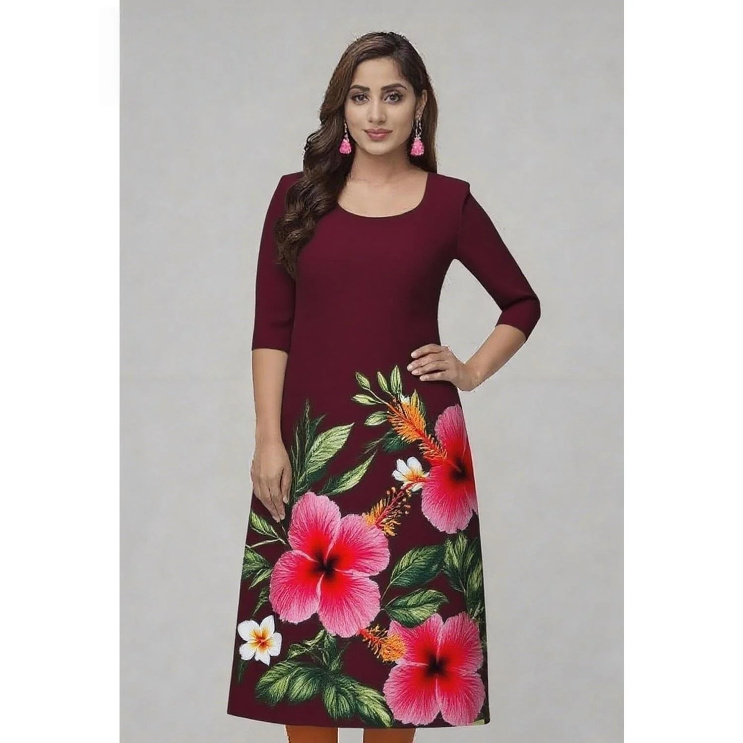 مسلم Kurtta المرأة فساتين راقية غير رسمية النمط الوطني أنبوب مستقيم عادية العرقية زهرة رداء العربية فام متواضع الشق تنحنح #5