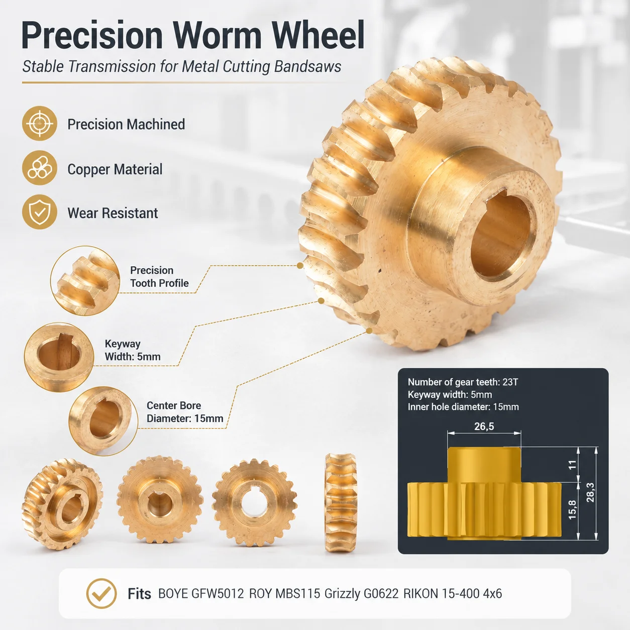 BOYE Transmission Gear 23T Copper Turbo Transmission Gear for GFW5012 ROY MBS115 Grizzly G0622 RIKON 15 400 4x6 Band Saw Parts