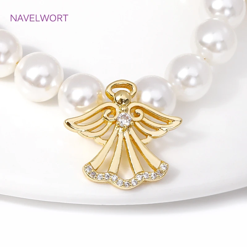 Wholesale Inlaid Zircon Charms 18K Gold Plated Brass Metal Angel Charms Pendant For DIY Necklace Bracelet Jewelry Accessories