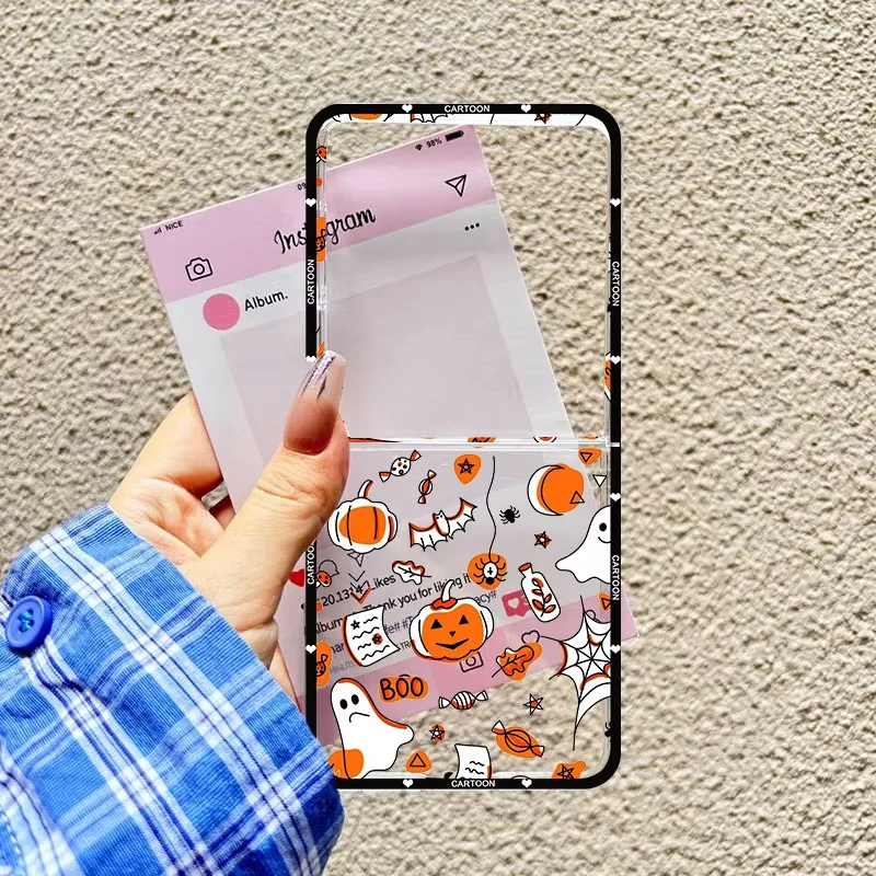 حافظة شفافة لشبح الهالوين لهاتف سامسونج جالاكسي Z Flip 7 6 5 4 3 2 1 غطاء سيليكون صلب Z Flip7 غطاء حماية مضاد للسقوط