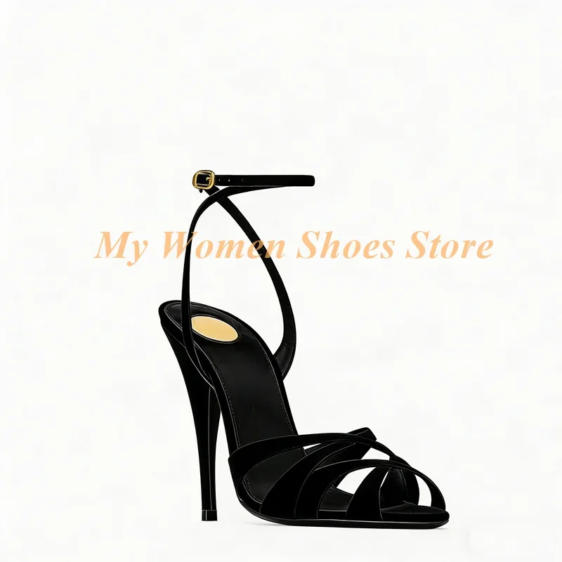 Cross Strap Open Toe Sandals Ankle Buckle Strap Stiletto Thin High Heel Cut Out Orange Champagne Satin Custom Made Women Shoes - view 2