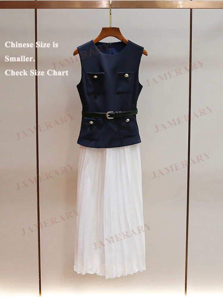 وهمية قطعتين الصيف فساتين السهرة الرسمية الطويلة النساء فستان حفلات الزفاف مزدوجة الصدر الأزرق الأبيض مطوي الشيفون رداء