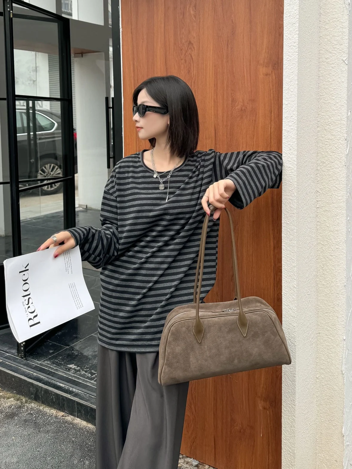 

European And Korean High-End Matte Leather Small Square Bag Handbag Single oulder Bag Large Capaci French Bread Underarm Bag