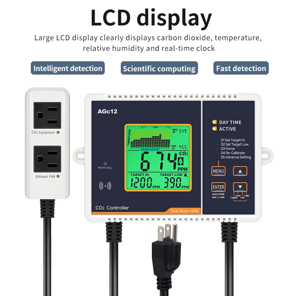 Carbon Dioxide Controller CO2 Controller Dual Channel NDIR CO2 Meter Day Night Carbon Dioxide Pressure Reducer For Greenhouse