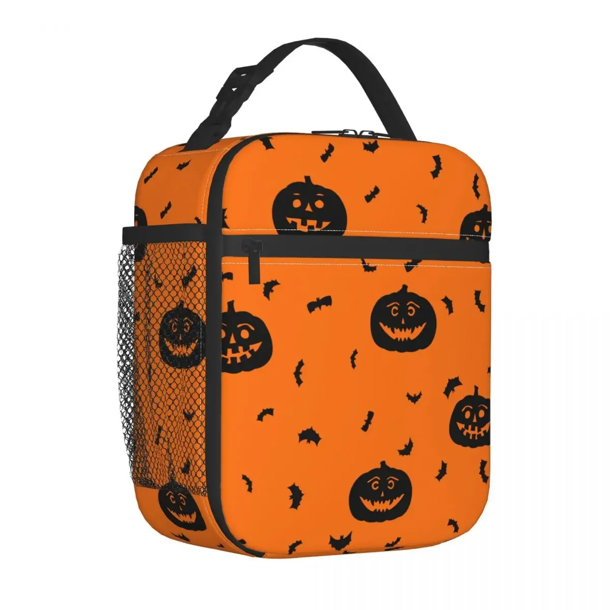 Halloween Bats Pumpkins Insulated Lunch Bag Large Reusable Cooler Bag Tote Lunch Box College Outdoor Men Women