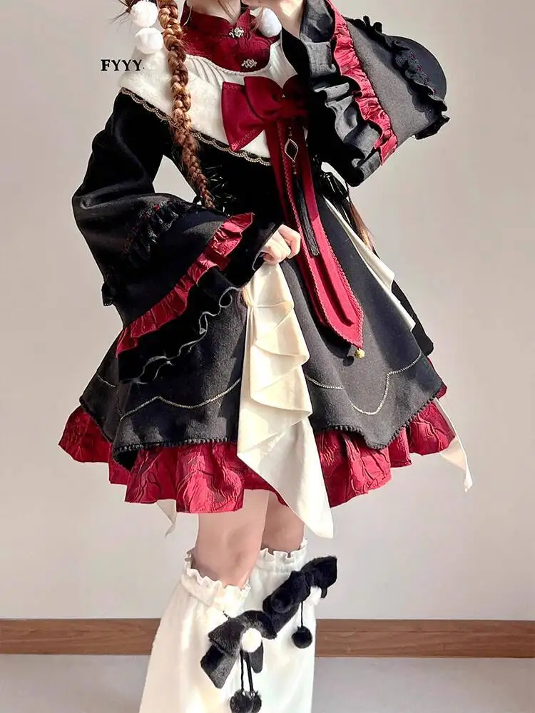 Nuevo Fiesta carnaval Halloween Cos Cosplay Navidad negro rojo estilo chino Lolita Han elementos vestido Guofeng princesa vestido