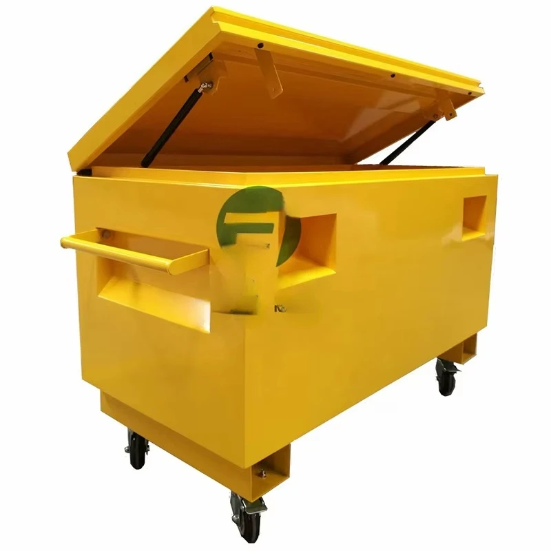 Yellow heavy duty  steel truck tailor work toolbox  job site tool box  large storage with wheels for outdoor use