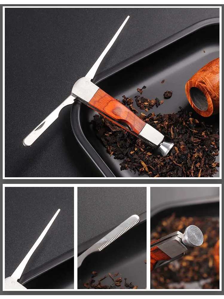 Tobacco Smoking 3in1 Red Wood Stainless Steel Pipe Cleaning Reamers Tamper Tool Tobacco Pipes Accessories Cleaner Cleaning Tool