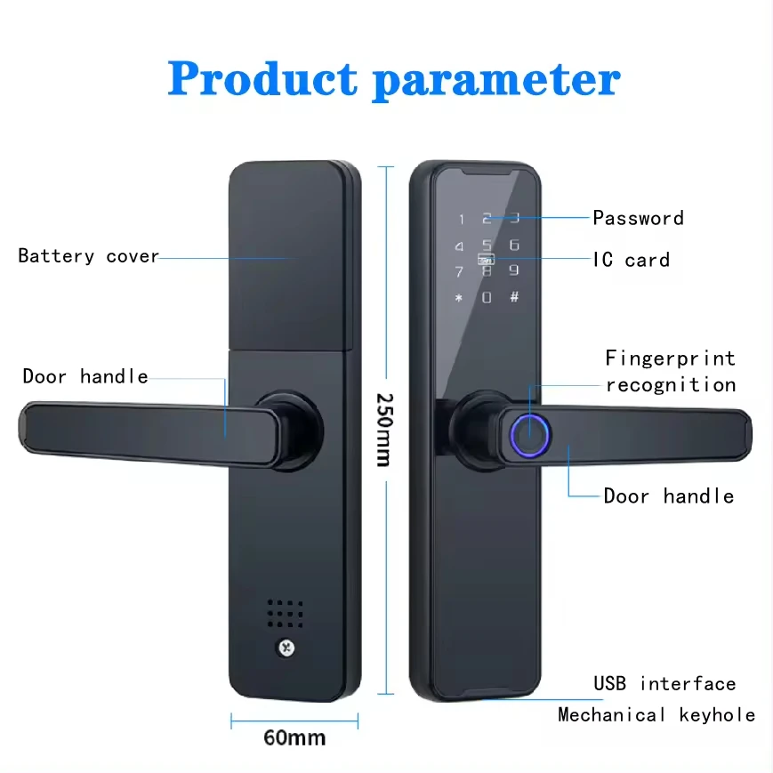 BBDHOME Smart Door Lock Tuya APP Control Fingerprint Digital Password Keyless Entry Apartment Home Room Black