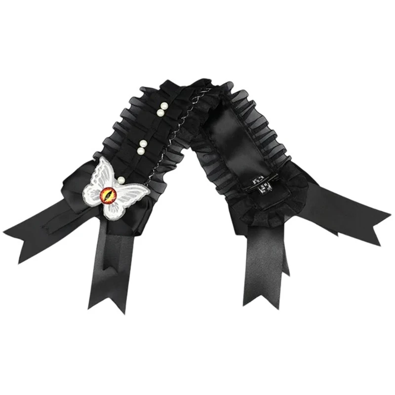 Girl Ruffled Ribbon Headwear Gothic Butterfly Bows Lace Trim Subculture Headbands Maid Flouncing Hair Ornaments