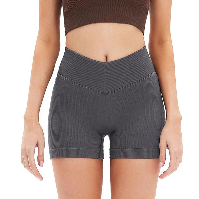 ​ ​ Dames Yoga Buikcontrole Geribbelde stretchshorts V-taille Hardlopen Fitness Springtouw Butt Lift Workout Gym Sneldrogende shorts ​ ​