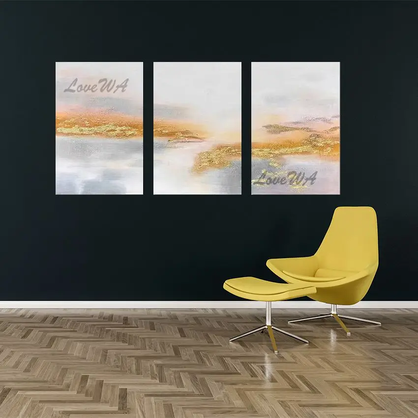 

Gold Foil Modern Abstract Art Drawing, Frameless Wall Decoration, Landscape Picture Artwork, 3PCS Design Canvas Oil Paintings