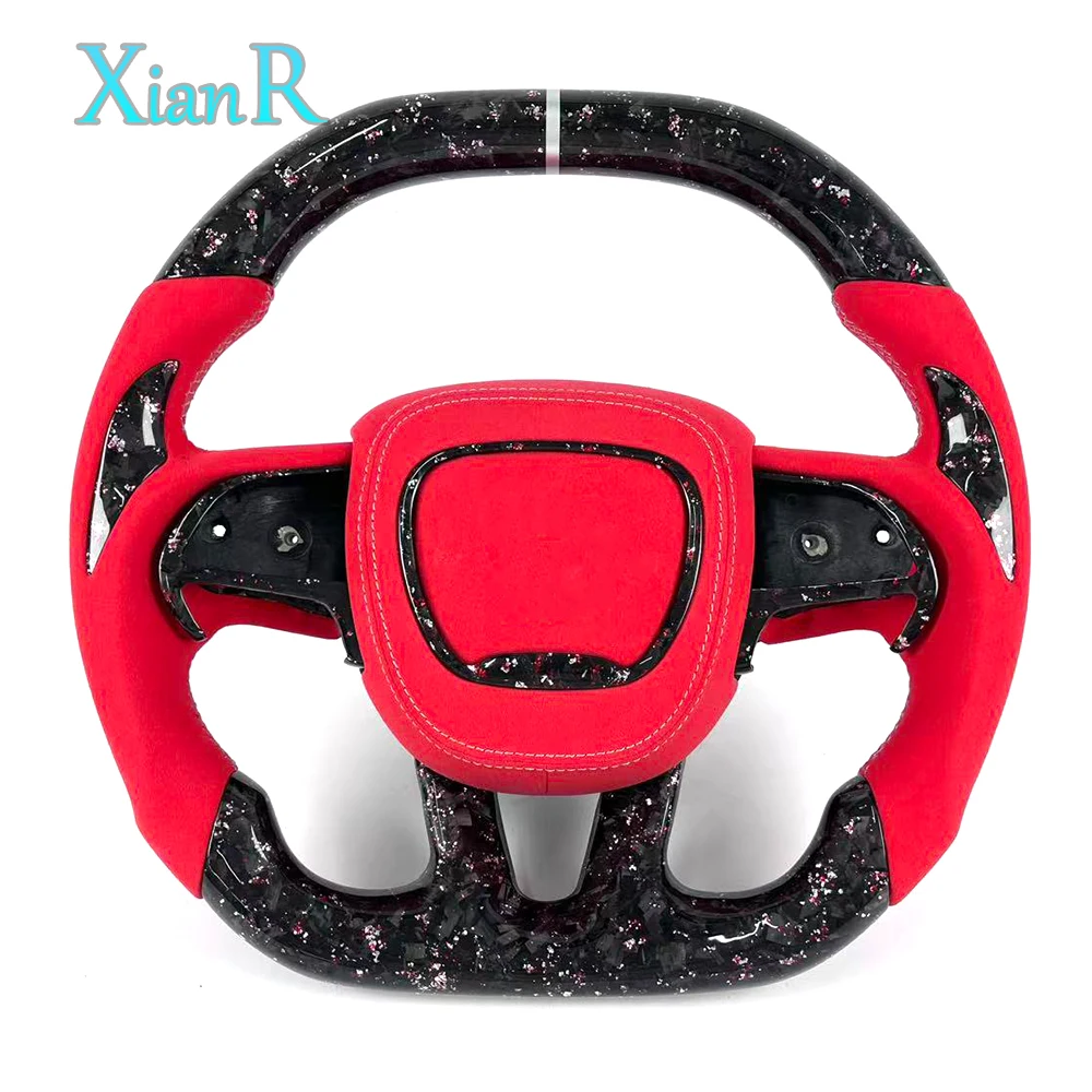 

Custom Color Forged Carbon Fiber Steering Wheel Red Alcantara Suede for Dodge Challenger Charger Durango Viper 2015 2025