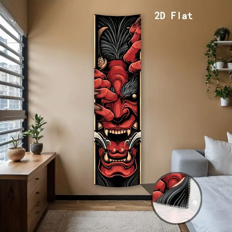 VIKAMA Japanese Hannya Oni Mask Tapestry Samurai Demon Vertical Wall Hanging Banner for Bedroom Living Room Aesthetic Wall Decor