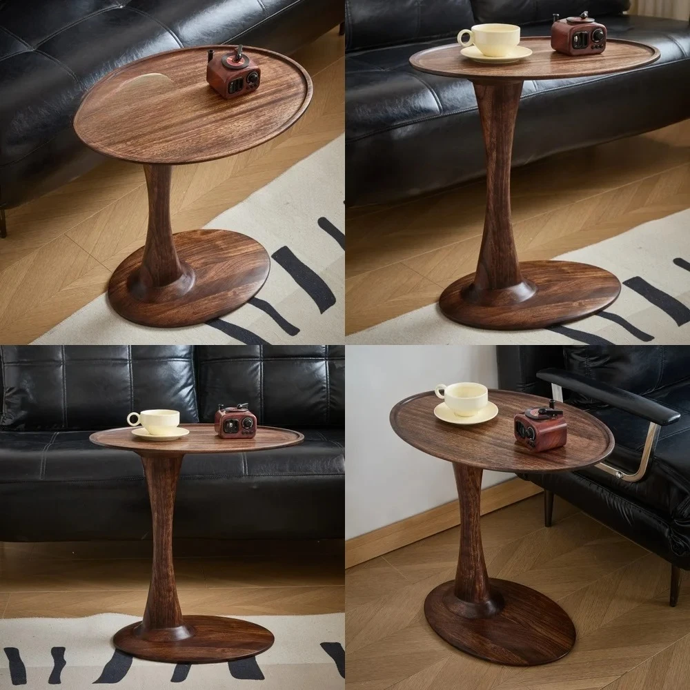 New Chinese Style Wujin Wood Oval Side Table for Living Room Sofa Bedroom Bedside Mobile End Table Minimalist Home Decor