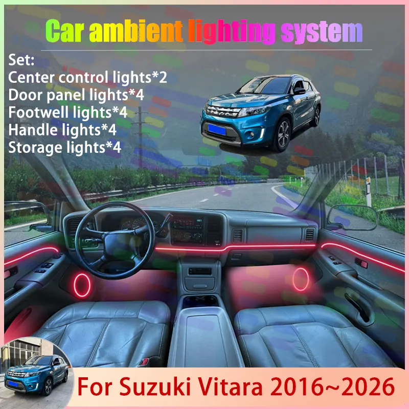 

For Suzuki Vitara LY MK4 2016~2026 2017 Escudo 2/18 in 1 Car Atmosphere Light Lamp RGB Shade Ensemble Streamer Atmosphere Set