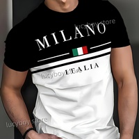Men MILANO ITALIA  Print  American Style T-Shirt Man Short Sleeve Round Neck sport Tee Vintage Basketball T-shirt Men Clothes