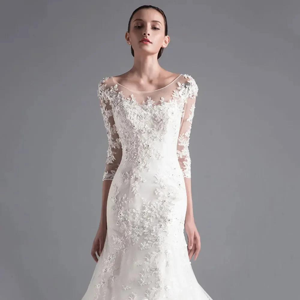 Gorgeous Lace appliques Mermaid Wedding Dresses Bridal Gown Scoop Neck Scalloped Sweep Train Custom Made Vestido De Novia 2024