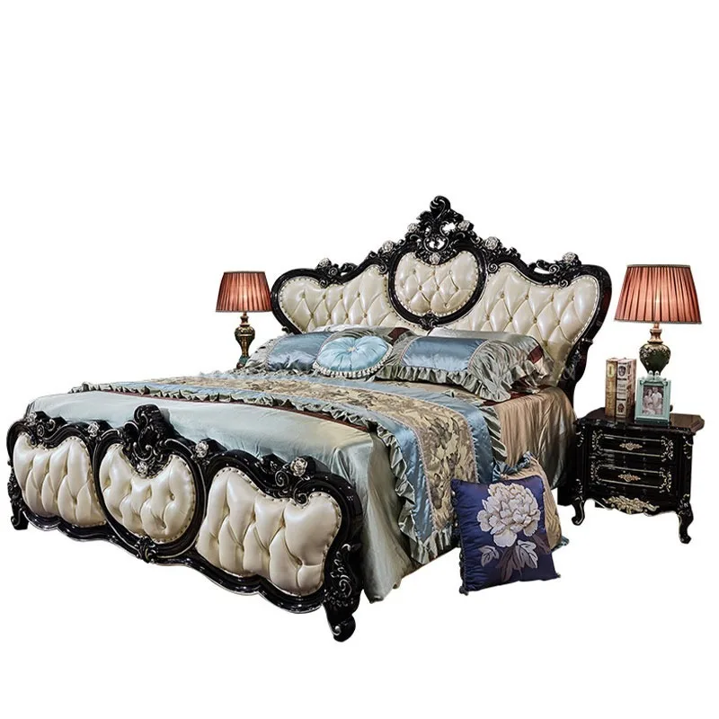 Hot Selling Royal European Solid Wood Frame Bed Antique French Royal Bedroom Furniture Luxury  Bedding Set