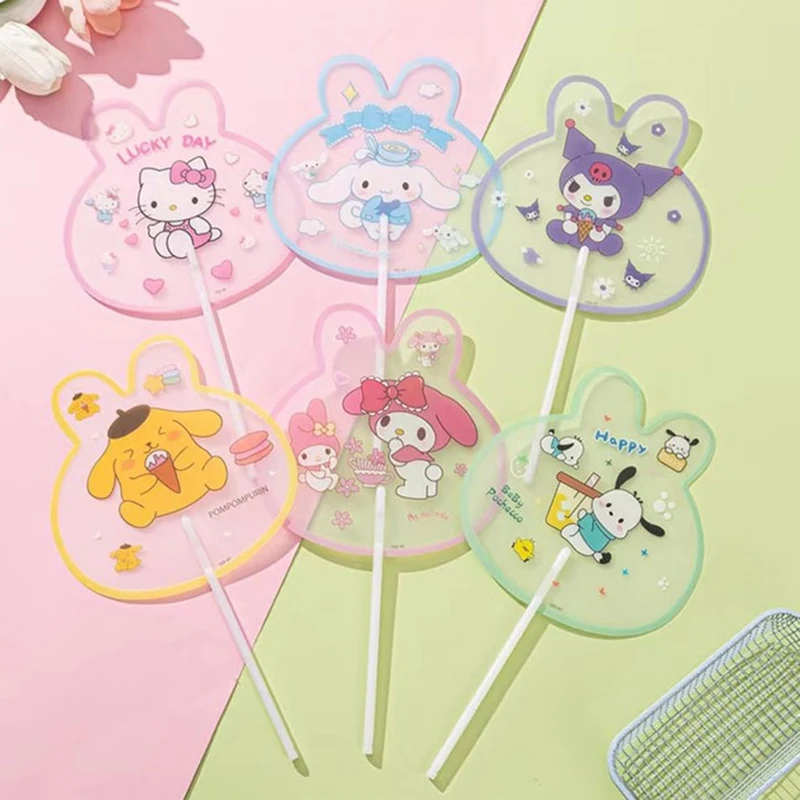 Sanrio Kawaii Pochacco Fan Hello Kitty Kuromi Student Cartoon Summer Portable Round Fan Mini Round Fan Storage Bag Toy Prize