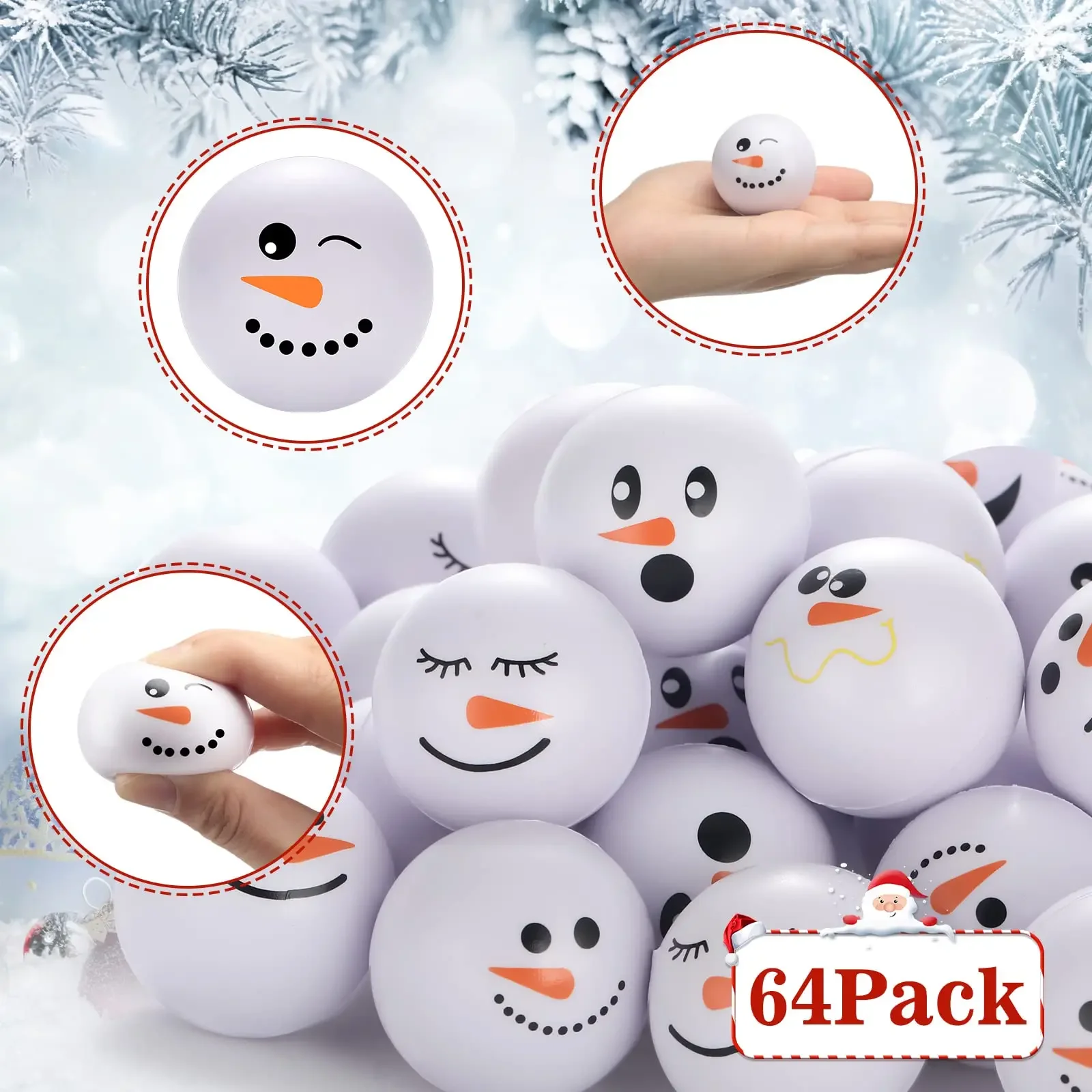 36/72/96 Pcs Christmas Stress Balls Snowmen Stress Toys 1.6Inch Snowball Stress Toy Small Foam Snowman Face Snowballs for Decor