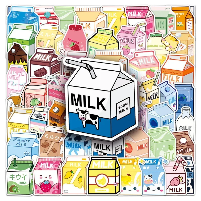 50pcs Milk Graffiti Cute Cartoon Drink Decor Stickers for Phone Case, Luggage and Water Bottle view 2
