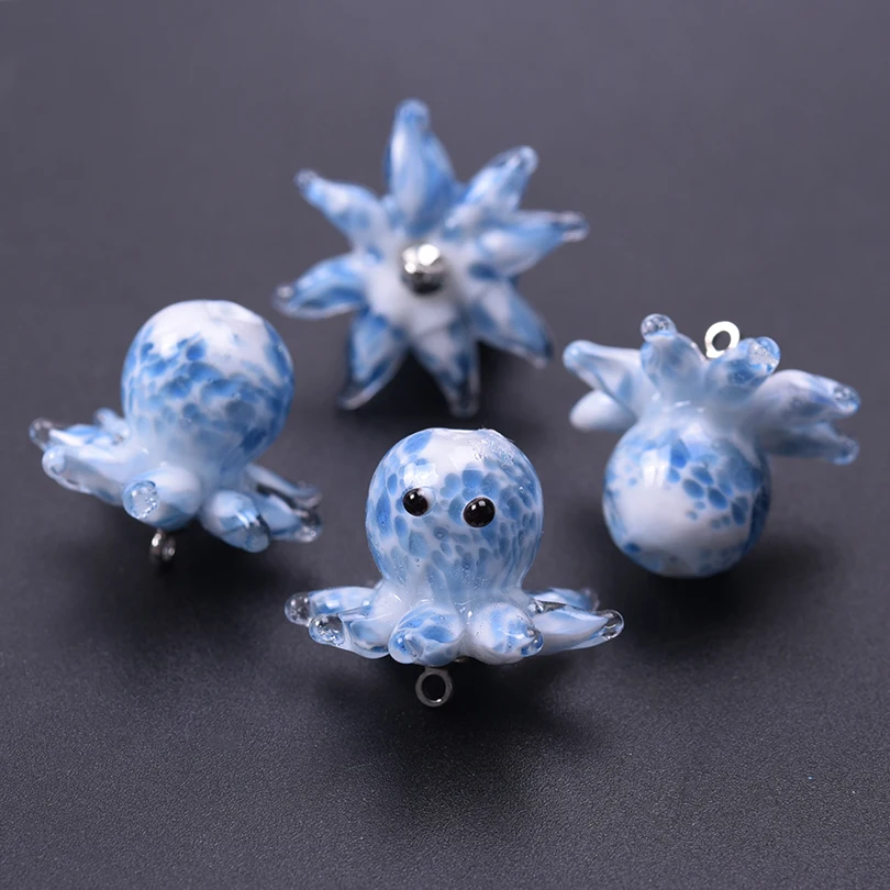 6Pcs/Lot New Ocean Series Octopus Giraffe Elephant Mushroom Jewelry Pendant Handmade Glass Material Diy Necklace Accessory Gift