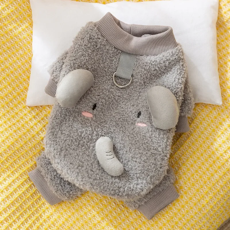 Vestiti invernali per cani ‌ Divertente cappotto caldo per gatti con motivo animale, completo in pile a quattro zampe con guinzaglio per forniture per animali domestici di taglia piccola e media