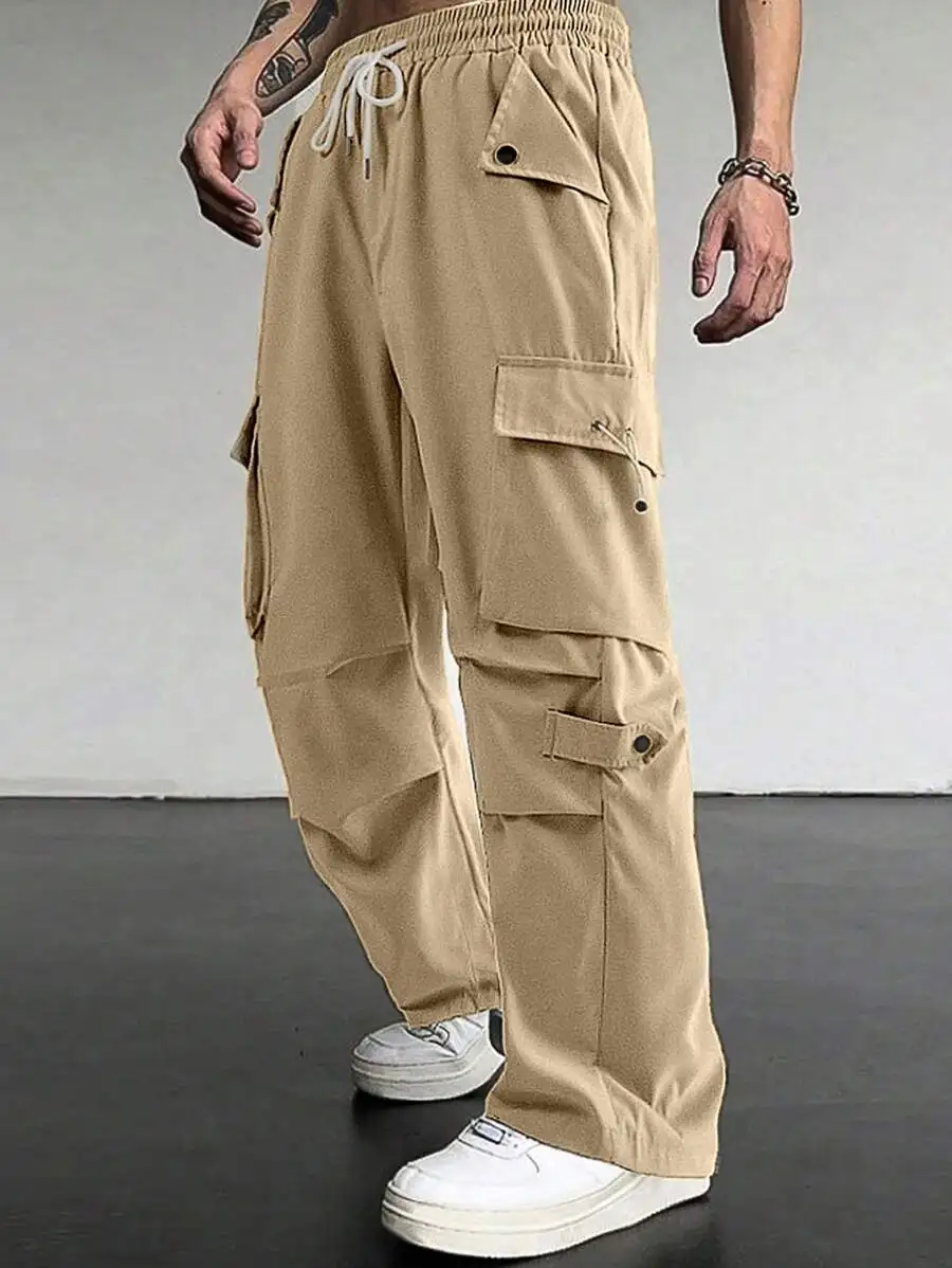 Claim Dot Men's Solid Color Simple Everyday Pocket Cargo Pants, Fall