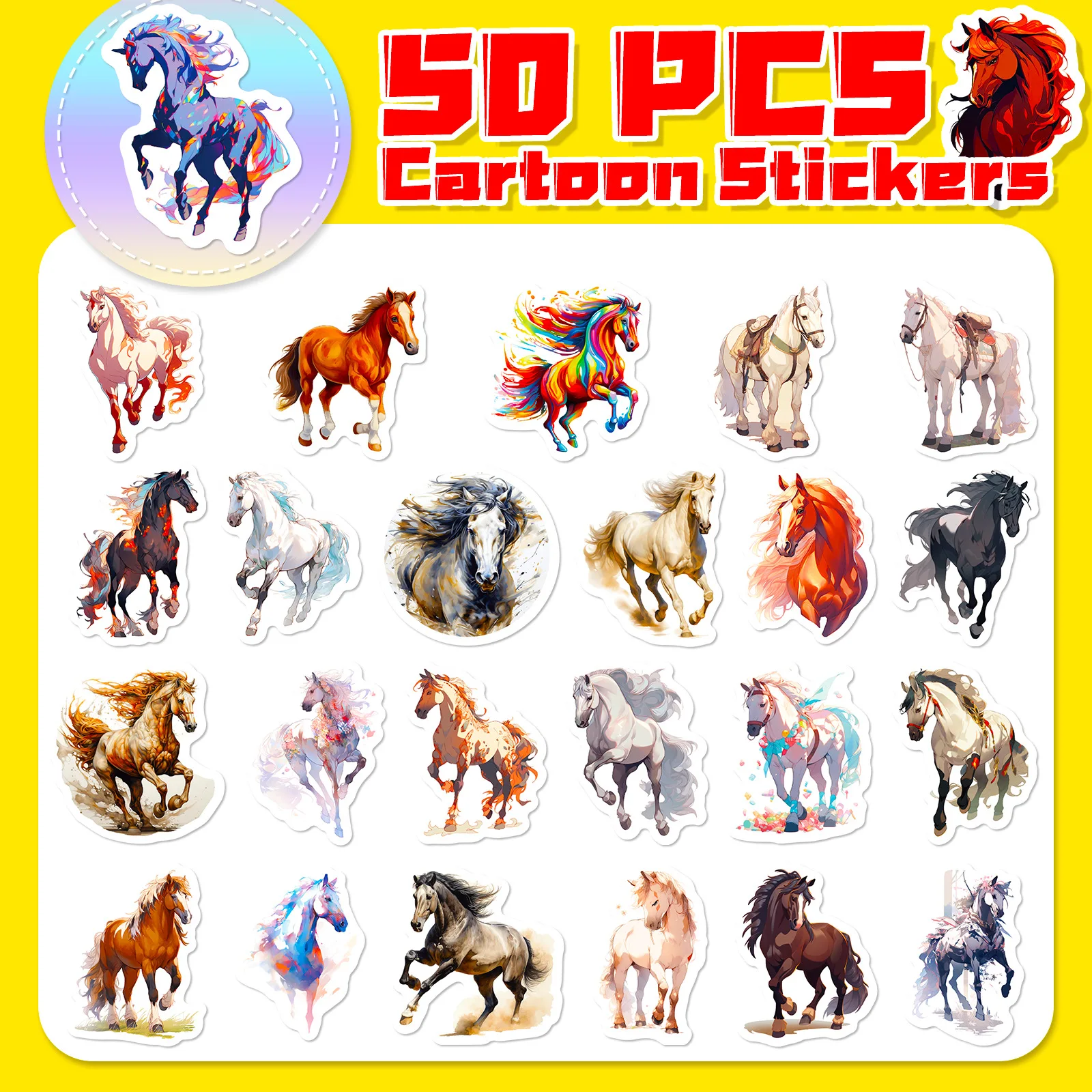 10/25/50pcs Horse Graffiti Stickers Animal Sports for DIY Suitcase Water Bottle Phone Guitar Laptop Car Motorcycle Skateboard