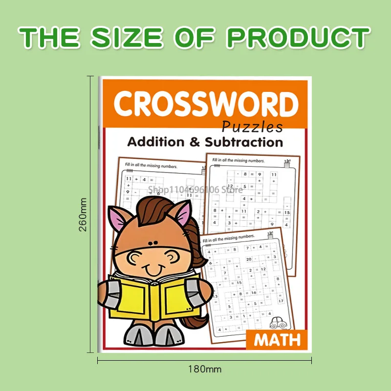 32 Pages Crossword Puzzle Math Workbook for Ages 3-8: Addition & Subtraction Practice with Fun Animal and Bee Illustrations